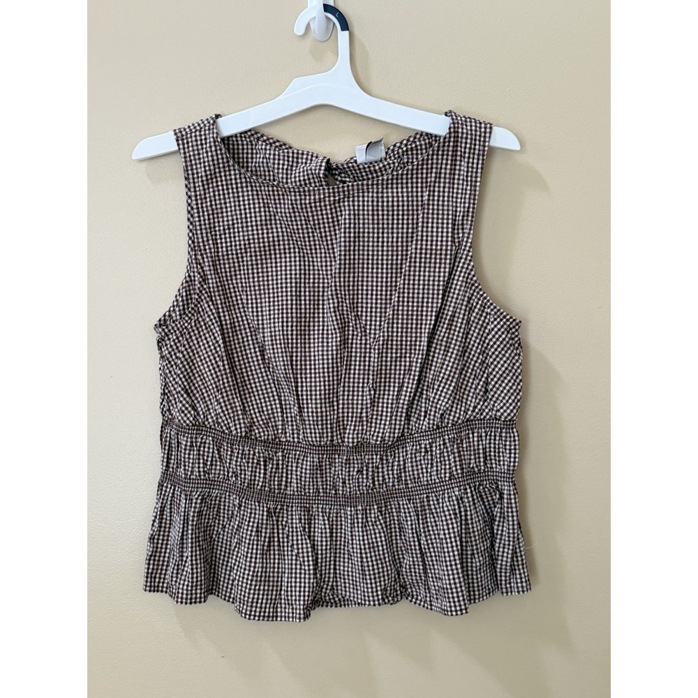 A New Day Women's Seersucker Peplum Top - Brown Gingham Sz: XXL NWT